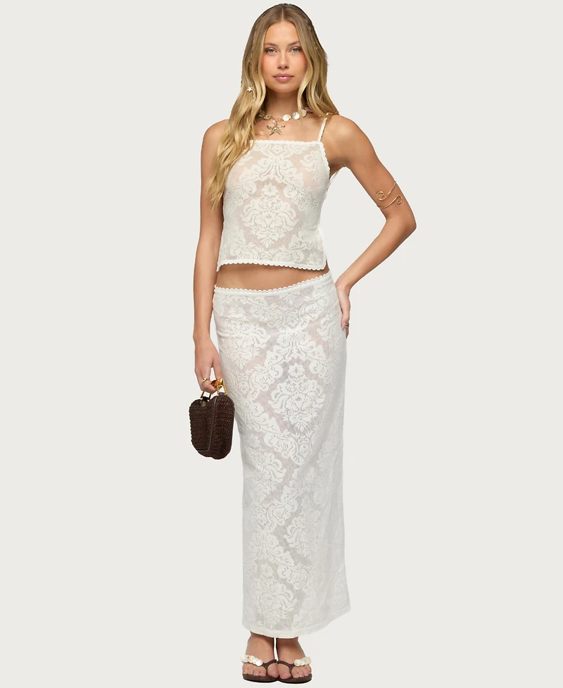 Edikted Women's Violette Sheer Lace Maxi Skirt