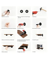 Yigii Wall Mounted Floating Shelves Industrial Pipe Brackets Rustic Wood