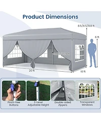Gymax 10 X 20 Ft Pop up Canopy Tent w/ 6 Sidewalls Wheeled Bag Sandbags Stakes