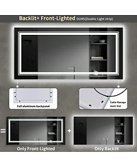 Luvodi 39.37x23.62 inch Square Led Bathroom Mirror Illuminated Dimmable 3 Colors Smart Touch