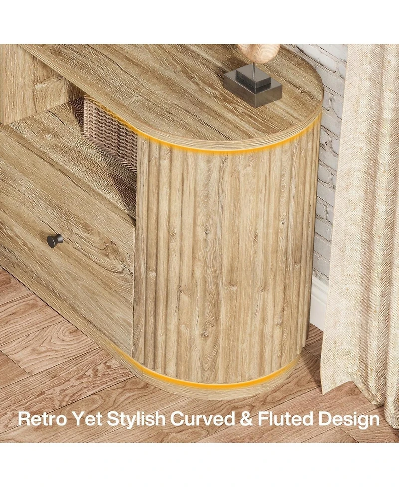 Tribesigns 70.87" Tv Stand for TVs up to 80", Modern Curved Media Console with 3 Drawers and Open Storage,