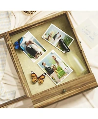 Yigii Wood Shadow Box with Shelves Drawer Display Case