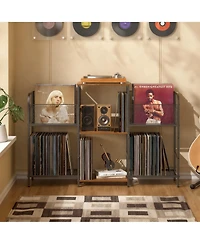 Yigii Record Player Stand Vinyl Storage 350+ Albums Power Outlets