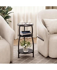 Yigii Small Round Side Table 3-Tier Storage Shelf Slim Sofa Nightstand