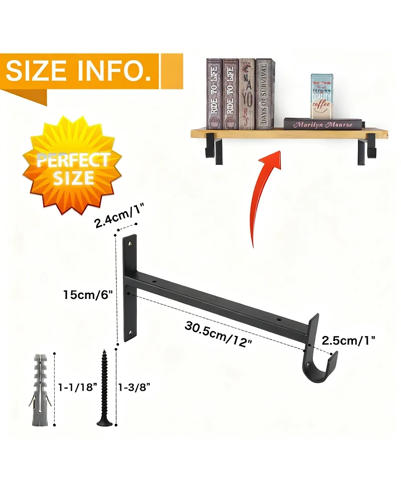 Yigii Closet Rod Bracket Shelf With Hook Wall Mounted 6 Pack