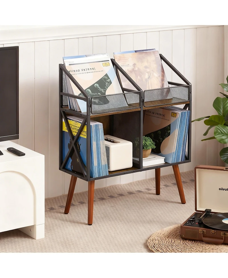 Yigii Vinyl Record Storage Holder shelf 250 Lp Wooden Display Table