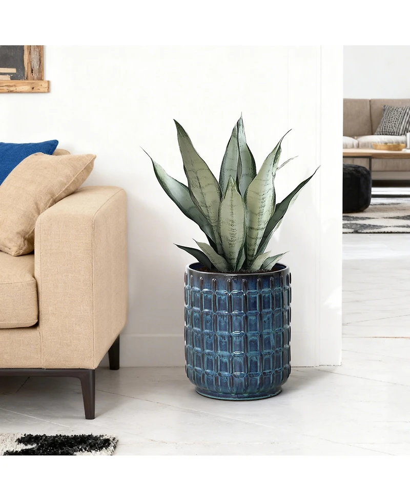 LuxenHome 14" Tall Ceramic Planter Pot for Indoor Outdoor Plants with Geometric Texture, Large Garden Plant Pots with Drainage Hole