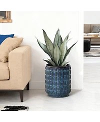 LuxenHome 14" Tall Ceramic Planter Pot for Indoor Outdoor Plants with Geometric Texture, Large Garden Plant Pots with Drainage Hole