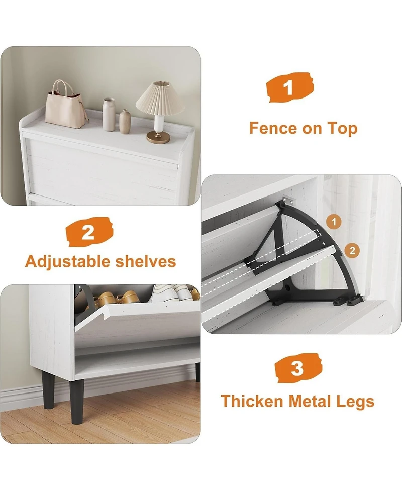 Homfan Shoe Cabinet with 2 Flip Drawers, Hidden Shoe Storage Organizer for Entryway, Wooden Shoe Rack
