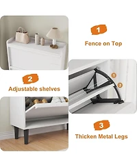 Homfan Shoe Cabinet with 2 Flip Drawers, Hidden Shoe Storage Organizer for Entryway, Wooden Shoe Rack
