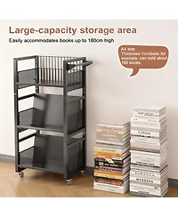Yigii Heavy-Duty Double-Sided Book Cart with Silent Wheels and 3 Magnetic Shelves