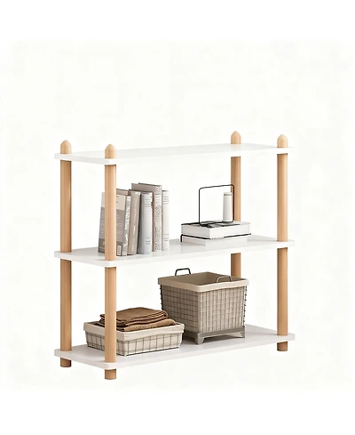 Yigii Wooden Shelf Bookcase Modern Open Storage Rack Free Standing Display Stand