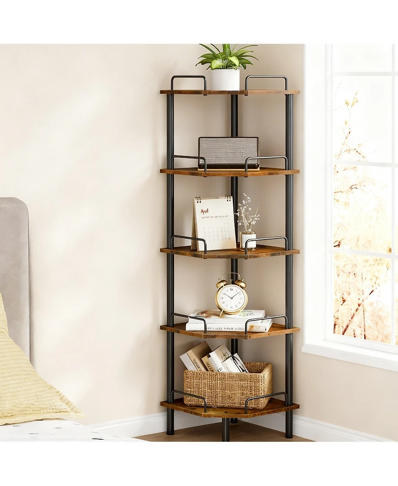 Yigii Corner Shelf Stand Industrial Metal Storage Rack for Home Office