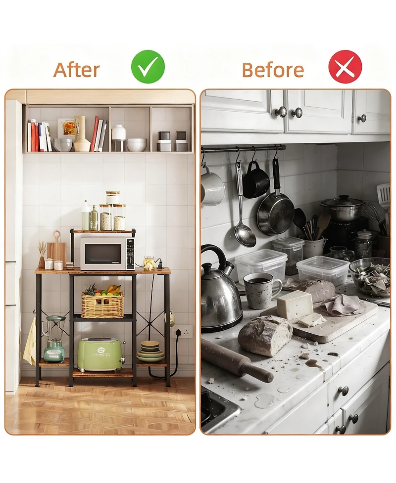 Yigii Bakers Rack with Power Outlet Coffee Bar 6 Tiers Microwave Shelve