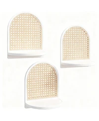 Yigii Rattan Wall Shelf Set of 3 7" Wicker Decor Boho Floating Shelves Plant Display