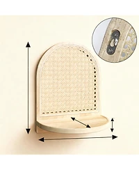 Yigii Rattan Wall Shelf Set of 3 7" Wicker Decor Boho Floating Shelves Plant Display