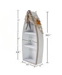 Yigii Wooden Boat Shelf 16.5" Display Fish Net Starfish Seashell Nautical Beach Decor