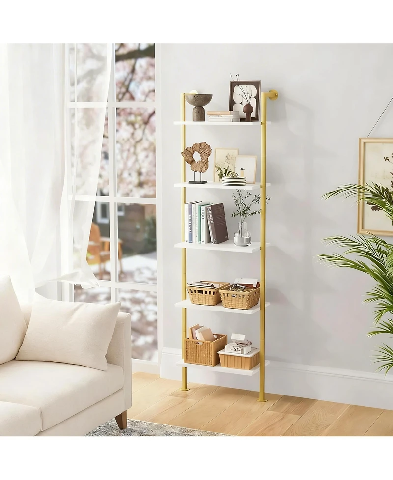 Yigii Ladder Bookshelf Wall-Mounted Solid Wood Industrial Storage Rack