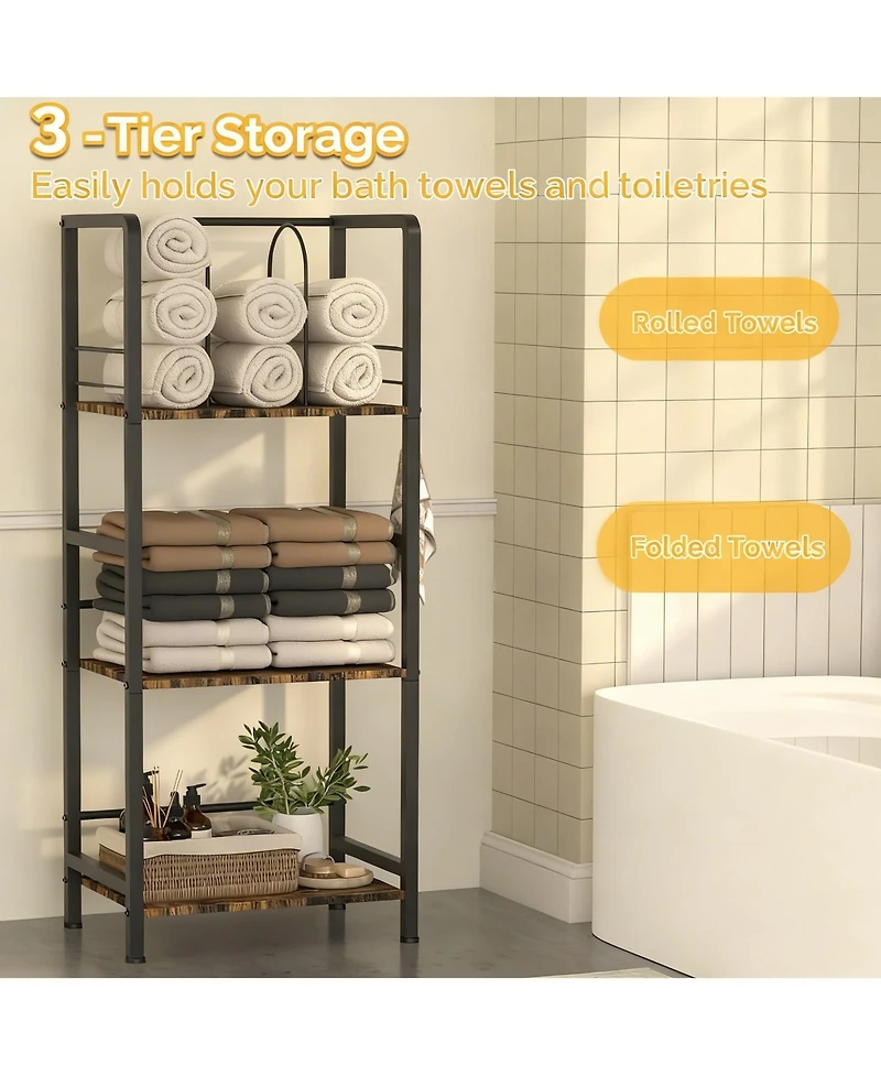 Yigii Freestanding Towel Rack 3-Tier Metal Shelf U-Shaped Dividers Hooks Bathroom
