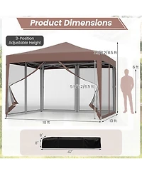 Gymax 10 Ft x Pop-Up Canopy Tent w/ Mesh Netting Carry Bag 8 Stakes and 4 Ropes Outdoor