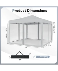 Gymax 10 Ft x 10 Ft Pop-Up Canopy Tent w/ Mesh Netting Carry Bag 8 Stakes and 4 Ropes