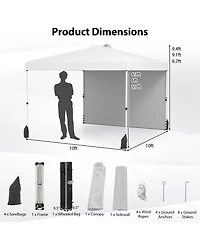Gymax 10 X 10 Ft Pop up Canopy Tent w/ 1 Sidewall Wheeled Bag 8 Stakes