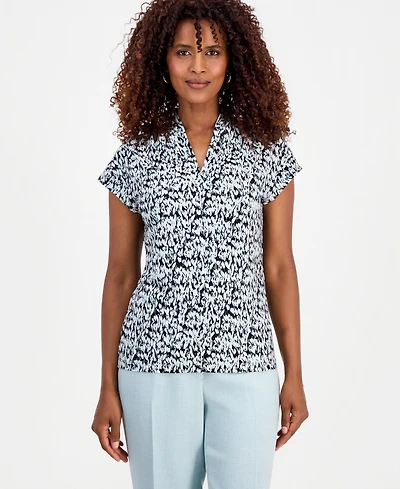 Kasper Women's Printed V-Neck Knit Top