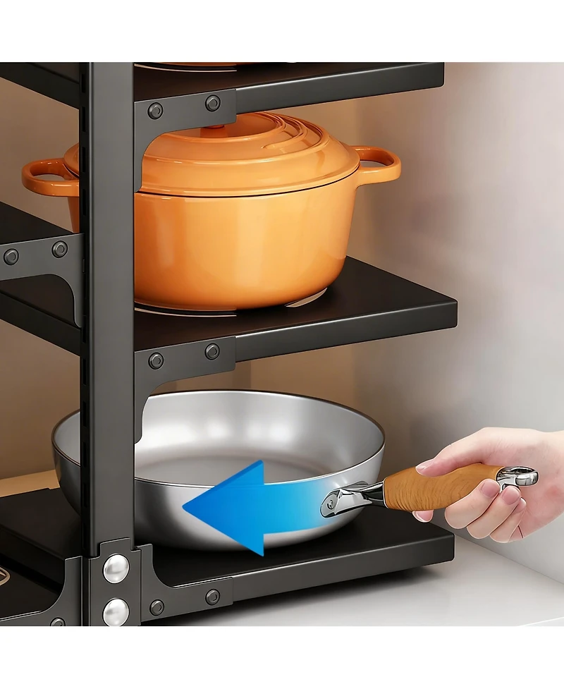 Yigii Pots Pans Organizer Cabinet 5 Adjustable Tiers Carbon Steel Rack Kitchen Storage