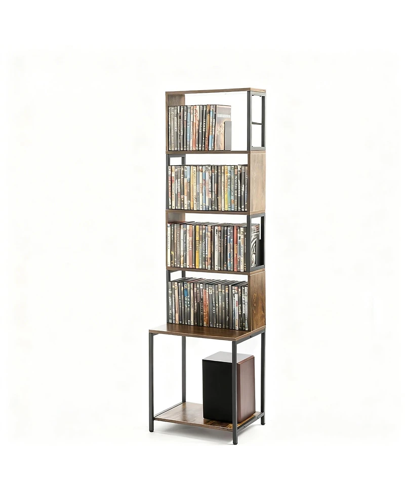 Yigii Dvd Shelf Wooden Cd Storage Rack Adjustable Dividers Tower Media Holder