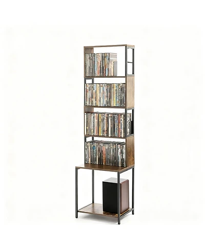 Yigii Dvd Shelf Wooden Cd Storage Rack Adjustable Dividers Tower Media Holder
