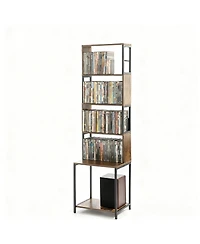 Yigii Dvd Shelf Wooden Cd Storage Rack Adjustable Dividers Tower Media Holder