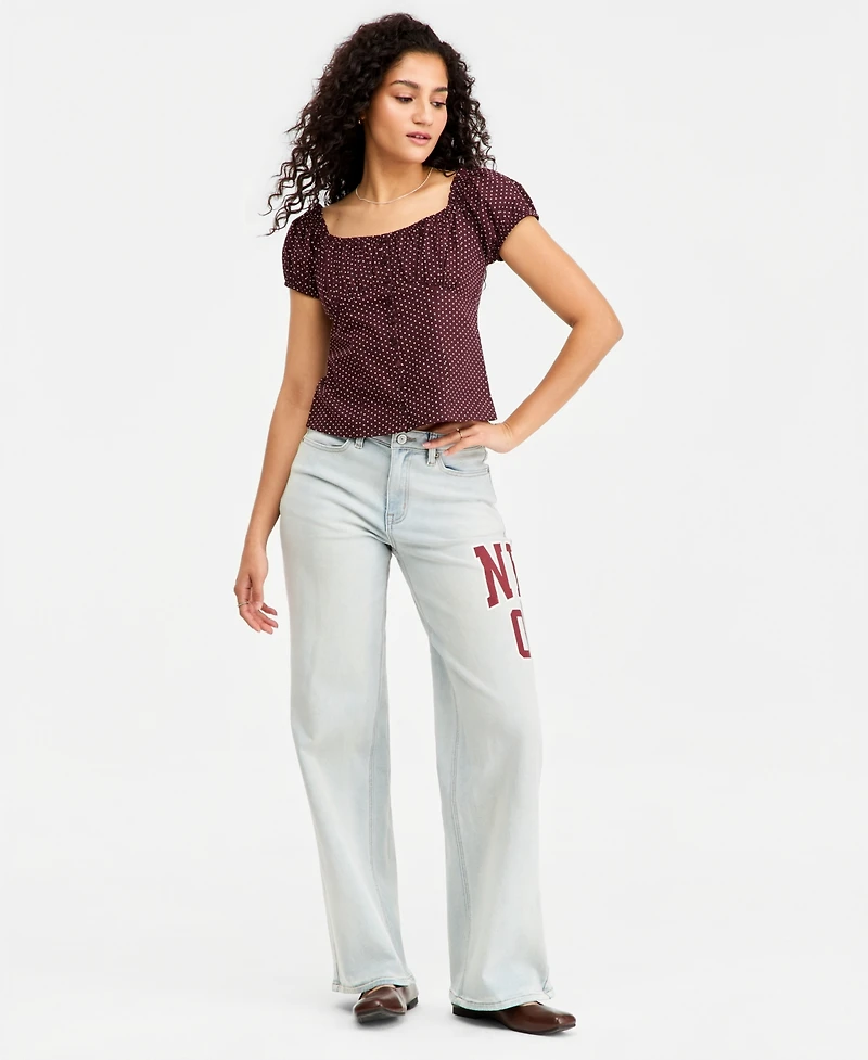Madden Girl Juniors' Ultra '90s Wide-Leg Varsity Jeans