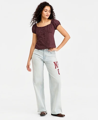 Madden Girl Juniors' Ultra '90s Wide-Leg Varsity Jeans