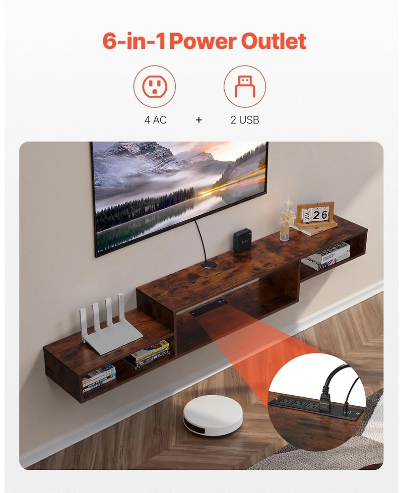 Gouun Floating Tv Stand with Power Outlets and Storage