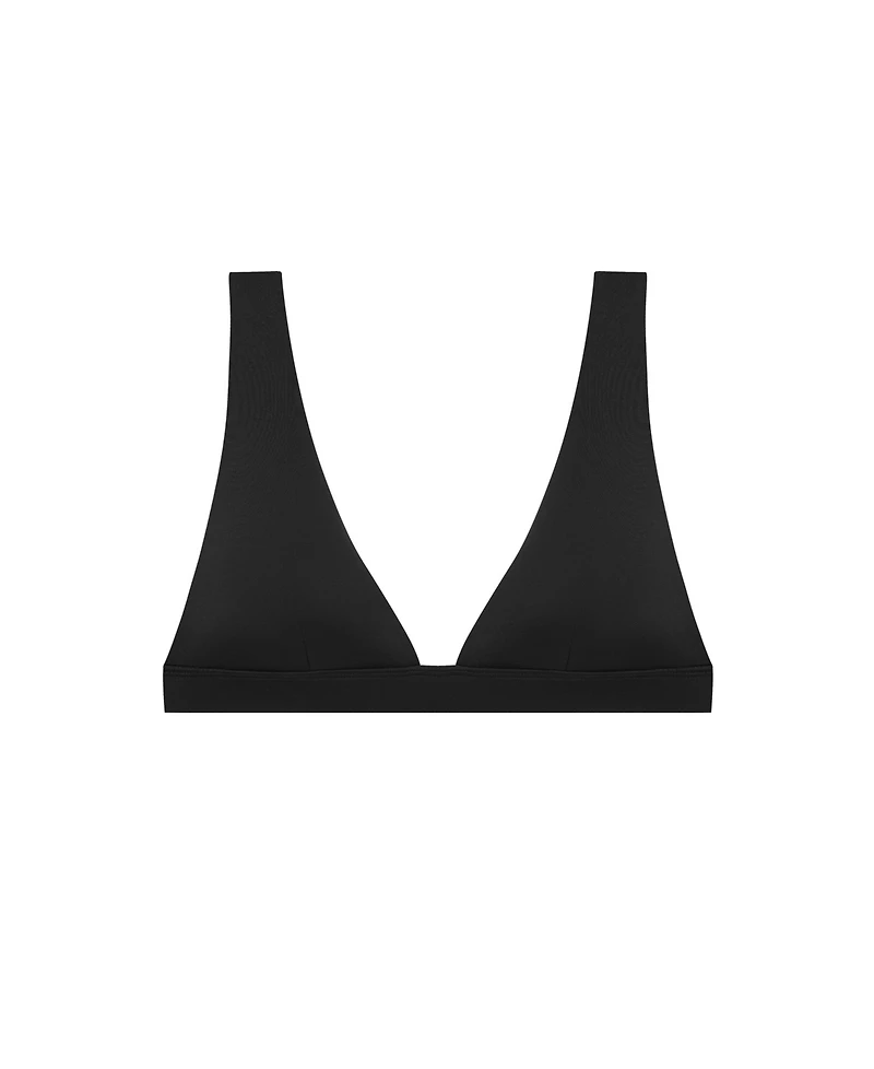Lauren Ralph Women's Solid Black Banded Tall V-Neck Bralette Swimsuit Top