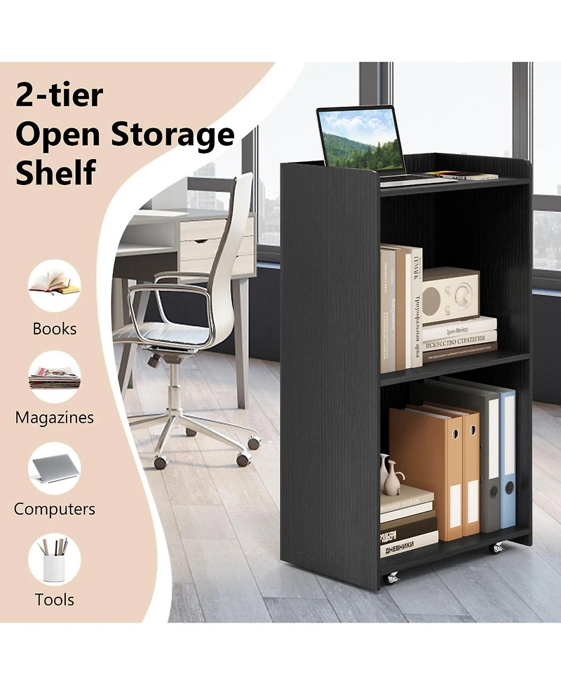 Sugift Rolling Podium Stand with 2 Shelves and Lockable Wheels