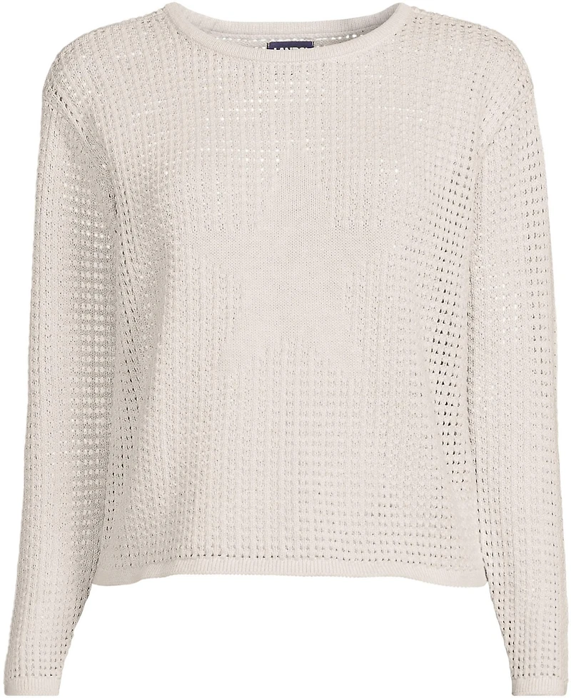 Lands' End Women's Cotton Viscose Mesh Jacquard Crew Neck Sweater