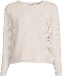 Lands' End Women's Cotton Viscose Mesh Jacquard Crew Neck Sweater