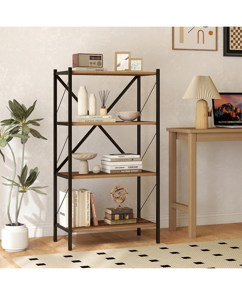 Slickblue Heavy Duty 4 Tier Bookshelf with Metal Frame Storage Unit