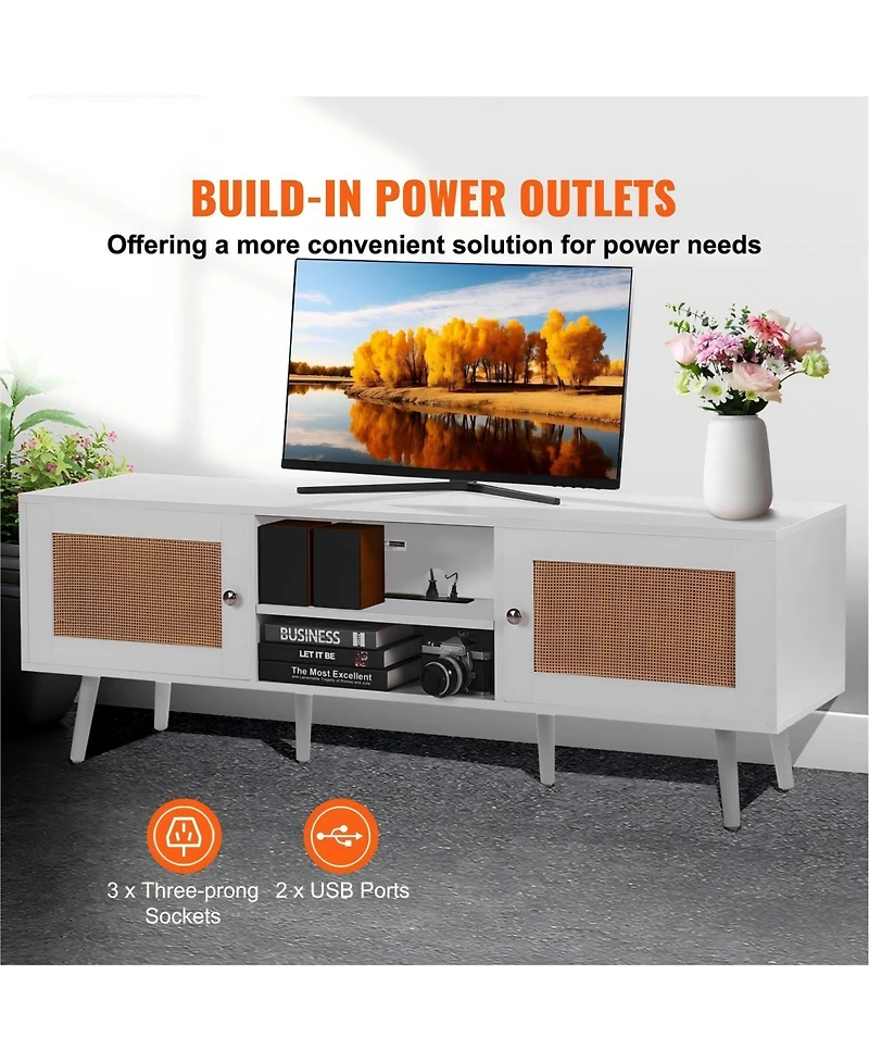 Gouun Rattan Tv Stand for TVs with Power Outlets