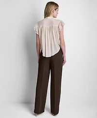 Dkny Petite Woven Chiffon Crewneck Blouse