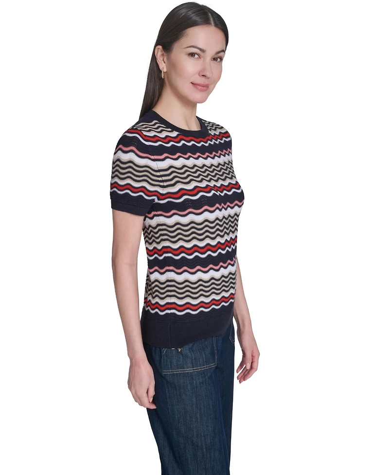 Tommy Hilfiger Women's Crewneck Scallop Stripe Sweater
