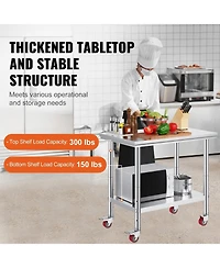 Gouun Stainless Steel Rolling Work Table 35 x 24 x 33 in with 4 Casters, 700 lbs Load Capacity