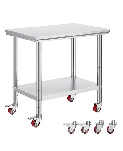 Gouun Stainless Steel Rolling Work Table 35 x 24 x 33 in with 4 Casters, 700 lbs Load Capacity