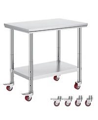 Gouun Stainless Steel Rolling Work Table 35 x 24 x 33 in with 4 Casters, 700 lbs Load Capacity