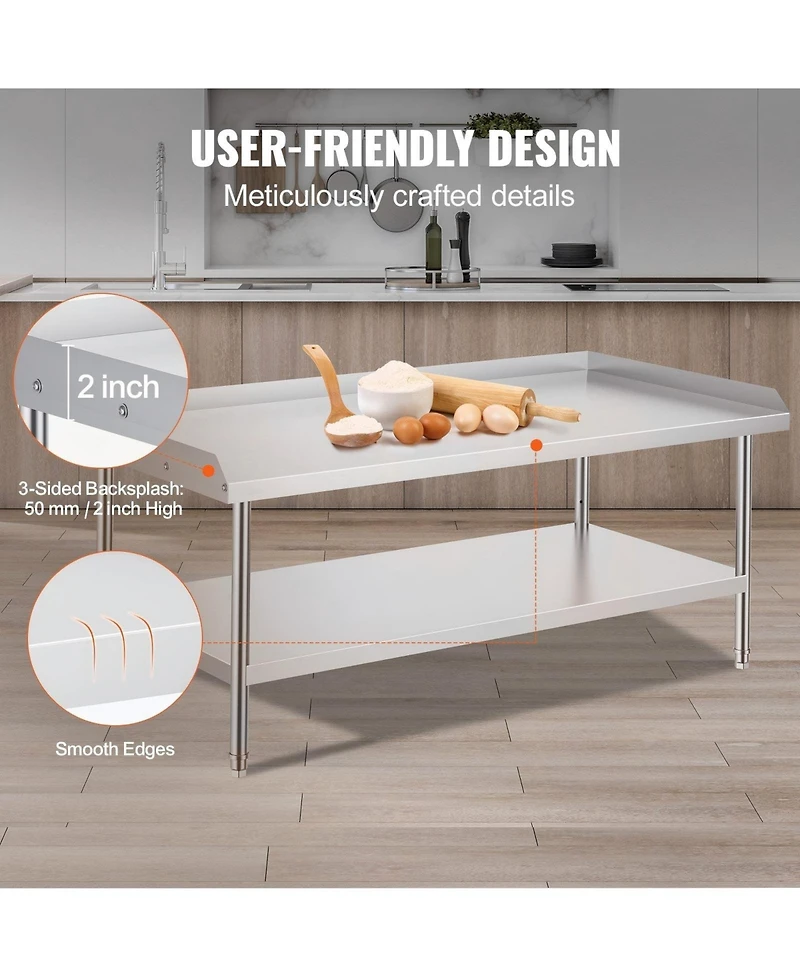 Gouun Stainless Steel Work Table 30 x x 26 in with 2 in Backsplash