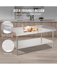 Gouun Stainless Steel Work Table 30 x x 26 in with 2 in Backsplash
