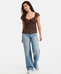 Ultra Flirt Juniors' Flutter-Sleeve Tie-Neck Top