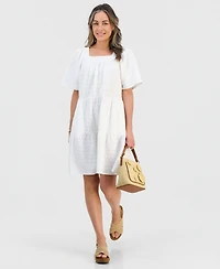 Style & Co Petite Cotton Embroidered Square-Neck Dress, Macy's Exclusive