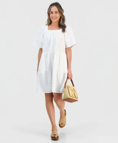 Style Co Womens Cotton Embroidered Short Sleeve Dress Macys Exclusive